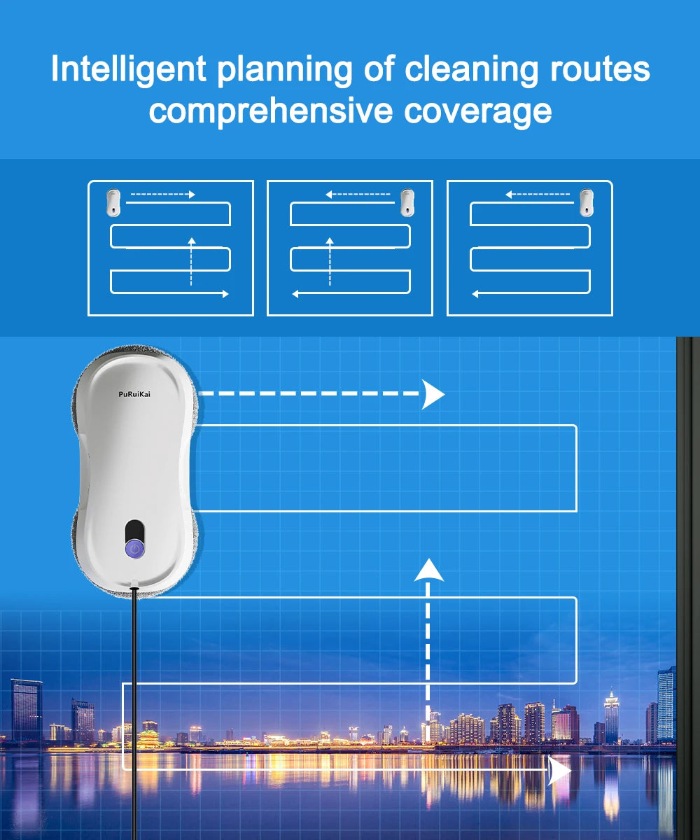 PuRuiKai Window Cleaning Robot Automatic with Auto Dual Spray 5600Pa Suction Remote Control Edge Detection for Home