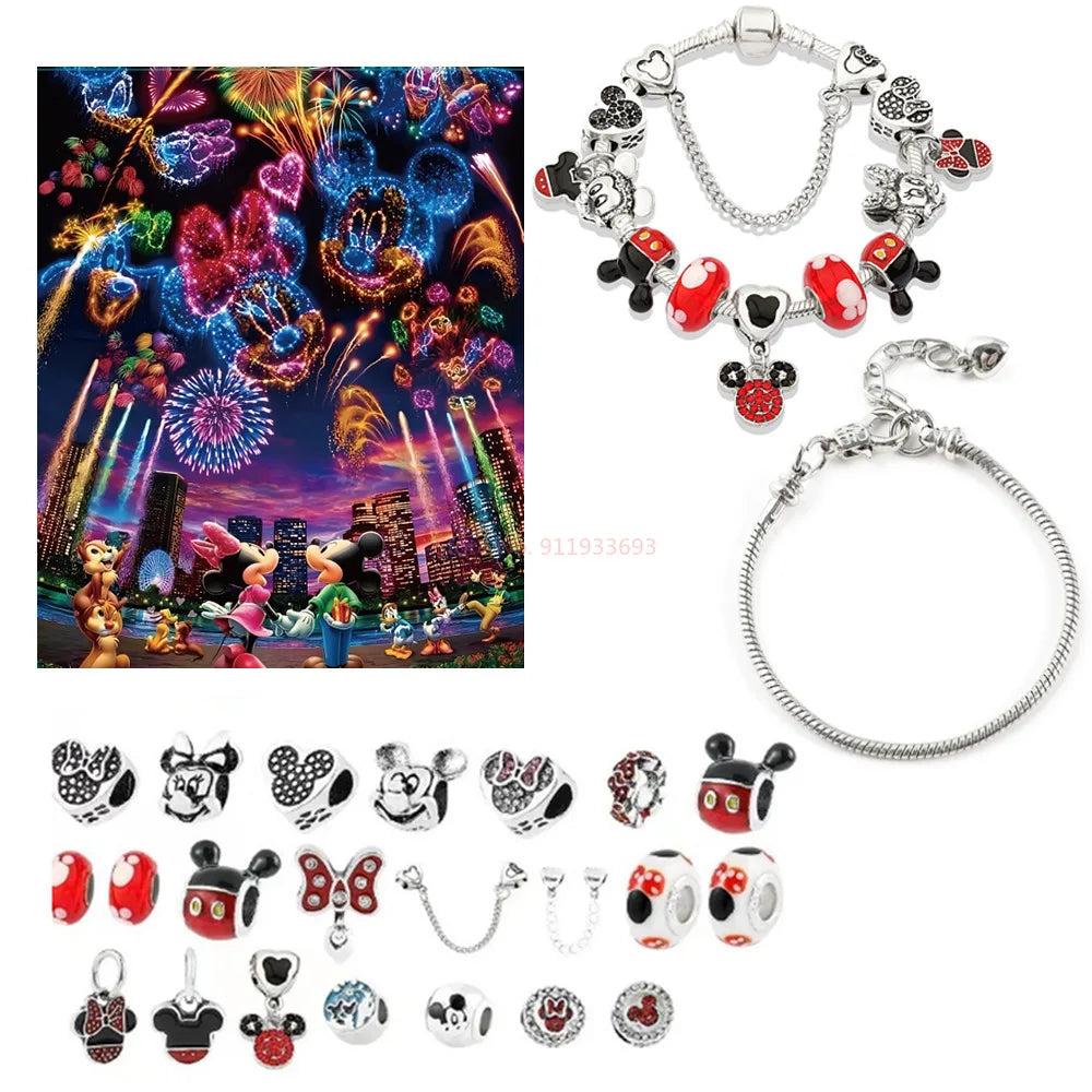 Disney Stitch Mickey Mouse Christmas Advent Calendar Bracelets 24 Days Countdown Calendar Diy Jewelry Making Cute Christmas Gift