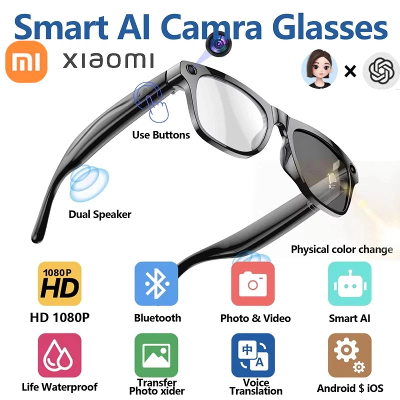 Xiaomi Mijia 4K HD Color Changing AI Smart Glasses Chat GPT 100MP Camera Bluetooth Call Voice Assistant Control Smart Glasses