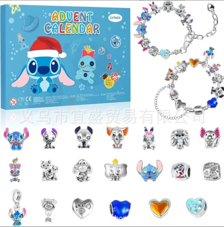 Disney Stitch Mickey Mouse Christmas Advent Calendar Bracelets 24 Days Countdown Calendar Diy Jewelry Making Cute Christmas Gift