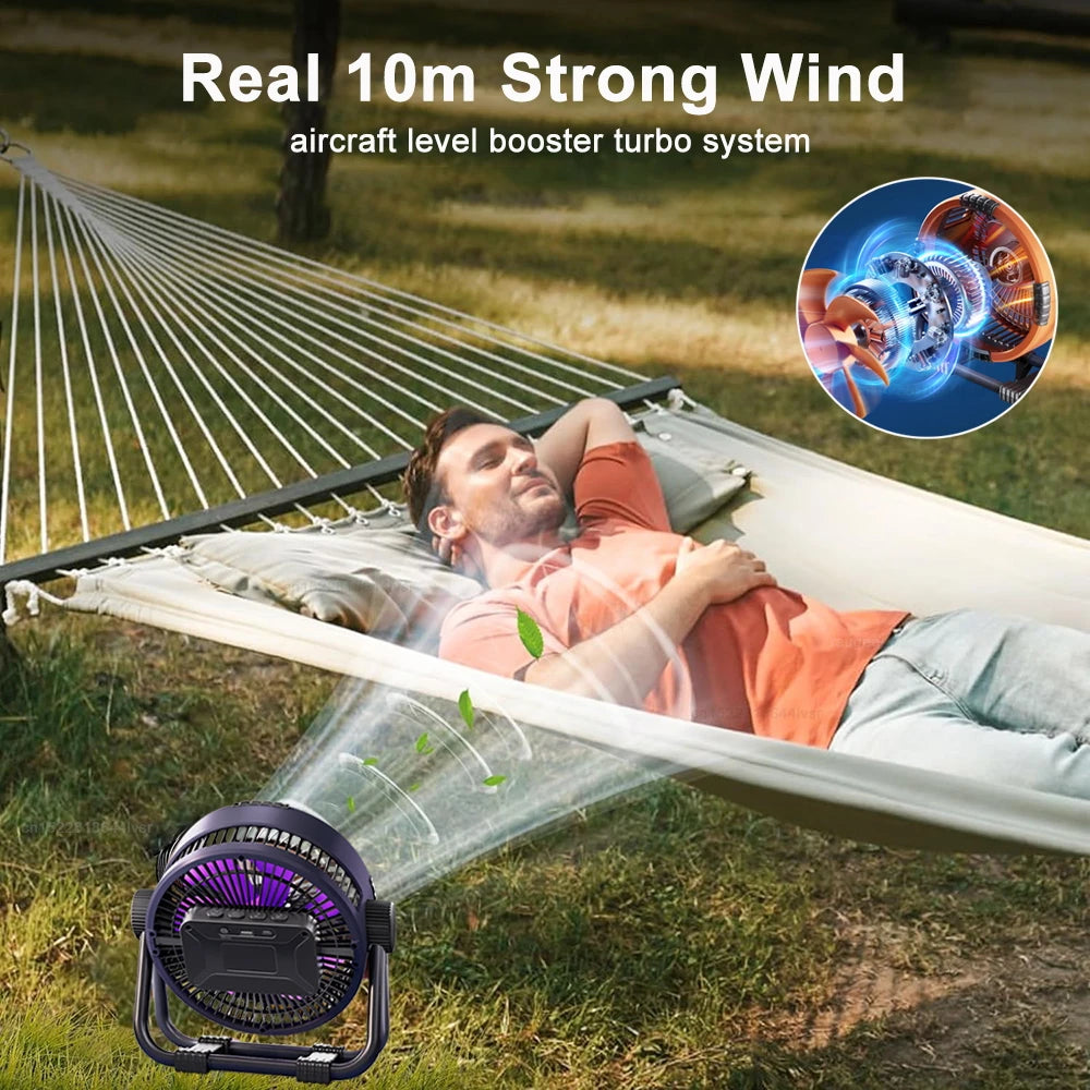 Camping Fan 20000mAh Rechargeable Portable Camping Circulator Fan Wireless Tent Ceiling Fan with LED Light and Remote Control