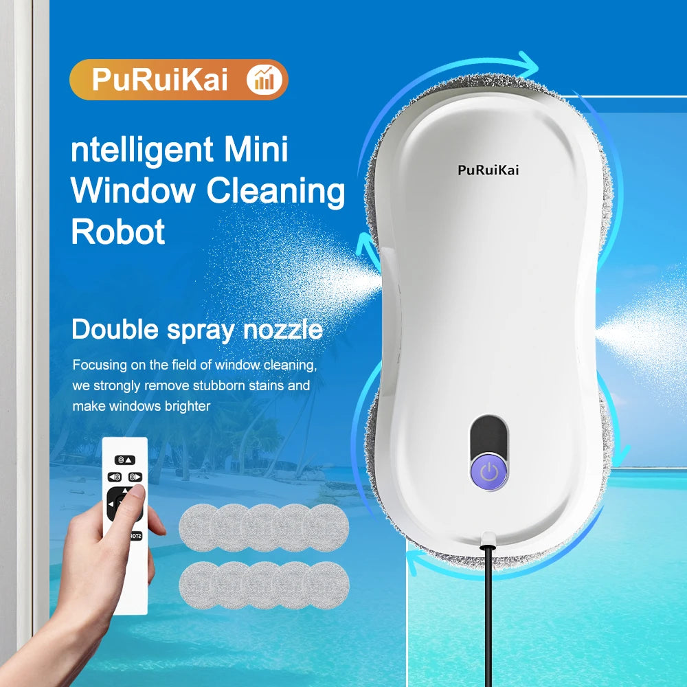 PuRuiKai Window Cleaning Robot Automatic with Auto Dual Spray 5600Pa Suction Remote Control Edge Detection for Home