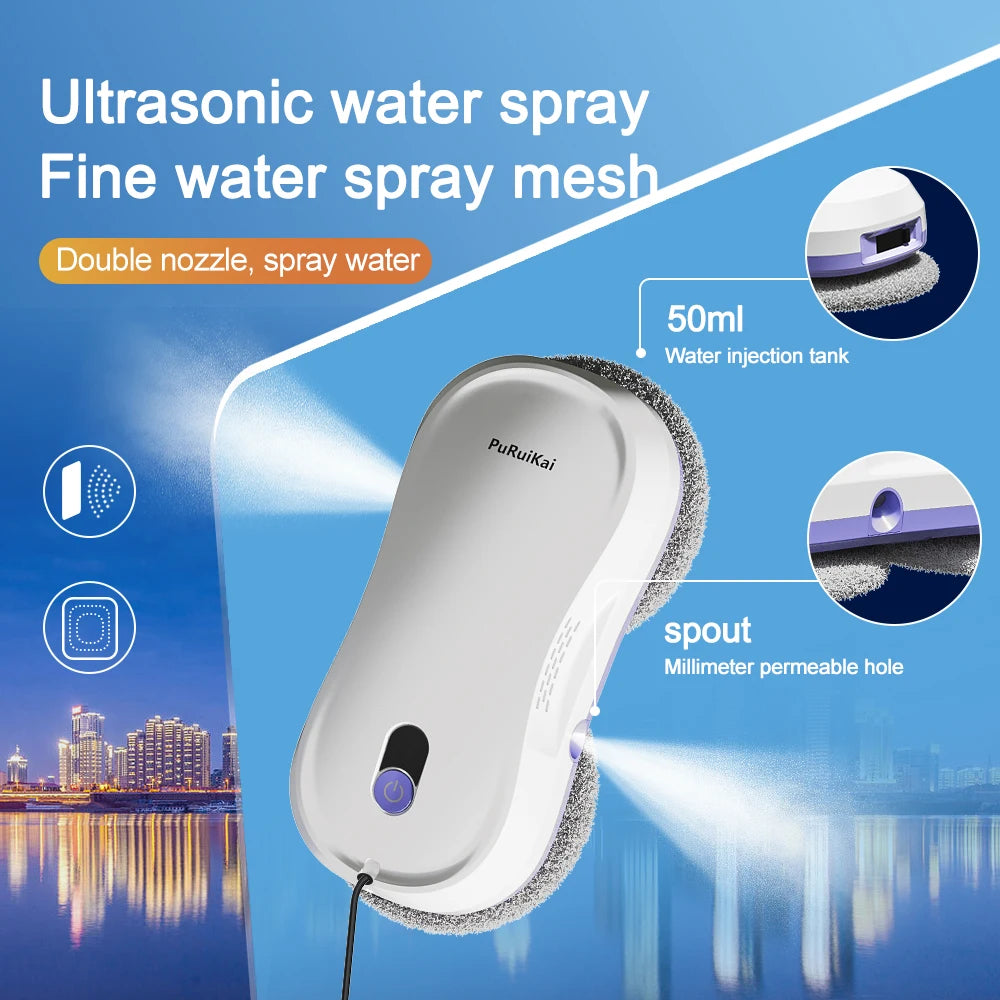 PuRuiKai Window Cleaning Robot Automatic with Auto Dual Spray 5600Pa Suction Remote Control Edge Detection for Home