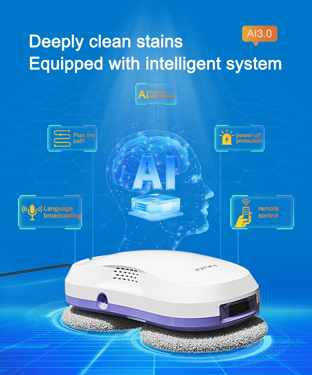 PuRuiKai Window Cleaning Robot Automatic with Auto Dual Spray 5600Pa Suction Remote Control Edge Detection for Home
