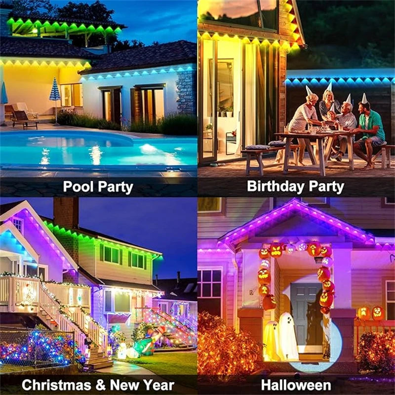 LED Permanent Outdoor Lights IP65 Waterproof RGBIC Eave Lights With Remote for Christmas New Year Roof DIY Holiday String Light