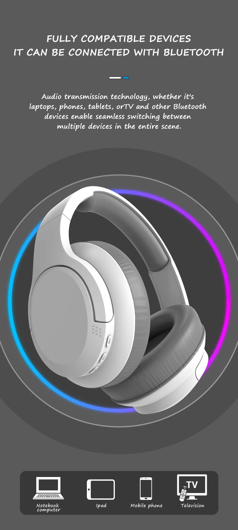 LDON Wireless Headphones Bluetooth 5.3 Hi-Res Audio Over Ear Headset Earphones