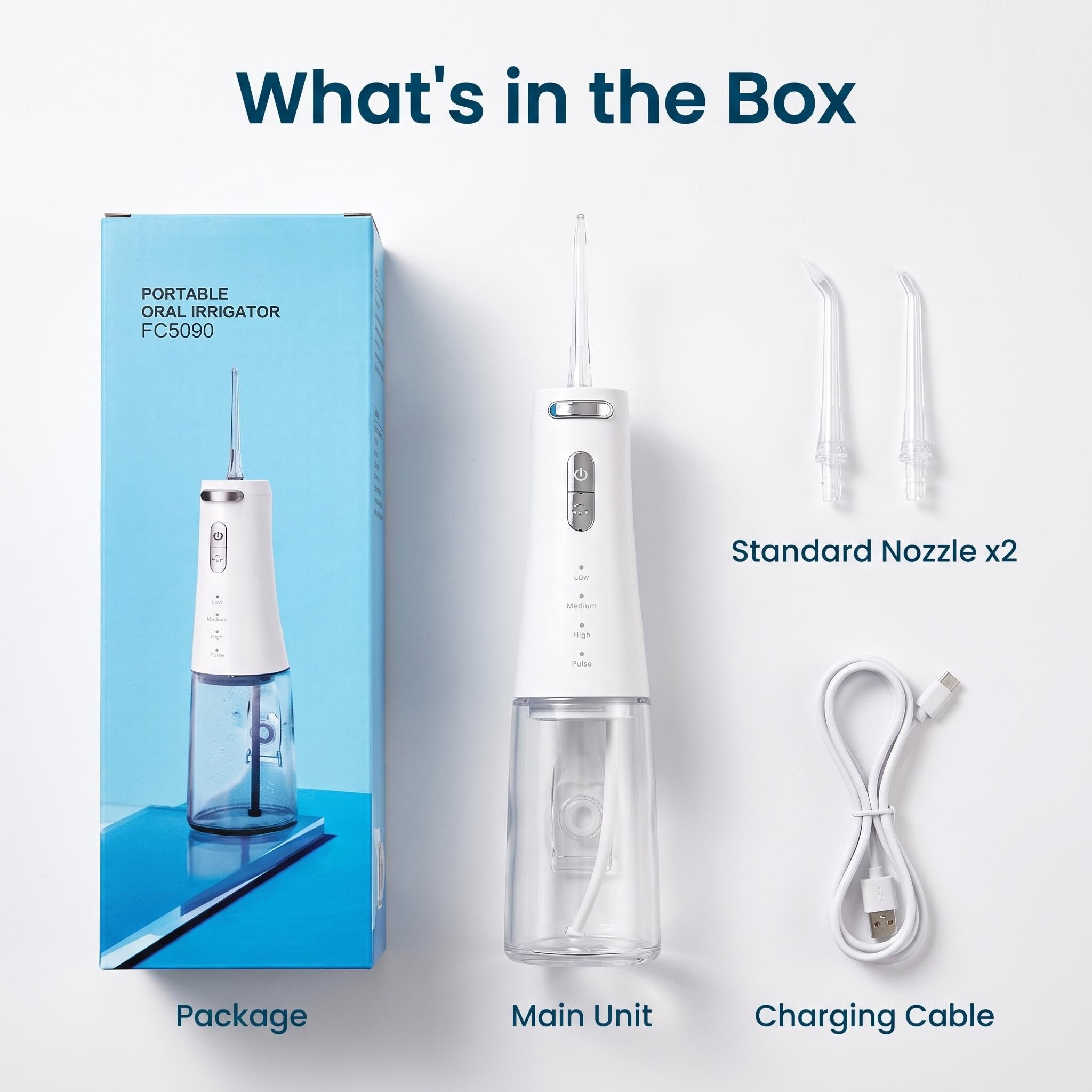 FC5090 Cordless Oral Irrigator | 300mL Portable Water Dental Flosser with 4 Modes & 90-Day Battery Life