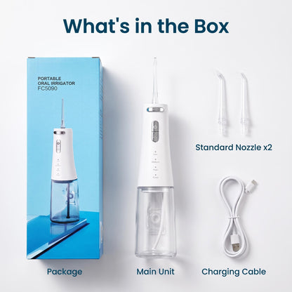 FC5090 Cordless Oral Irrigator | 300mL Portable Water Dental Flosser with 4 Modes & 90-Day Battery Life