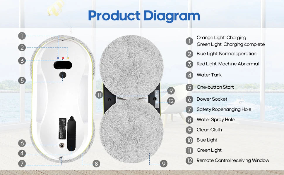 New Household Window Automatic Water Spray Cleaning Robot Vacuum Cleaner With Remote Control Electric Window Wiper Glass Wiper
