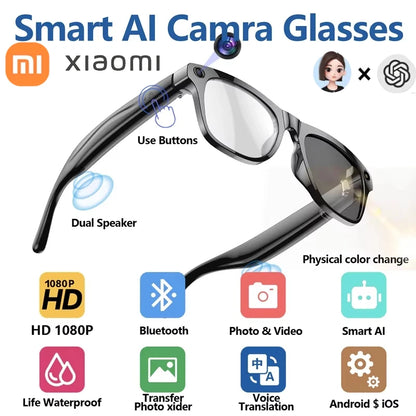 Xiaomi Mijia 4K HD Color Changing AI Smart Glasses Chat GPT 100MP Camera Bluetooth Call Voice Assistant  Control Smart Glasses