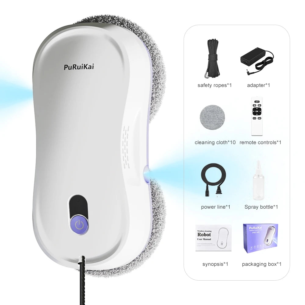 PuRuiKai  Window Cleaning Robot Automatic with Auto Dual Spray 5600Pa Suction Remote Control Edge Detection for Home