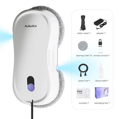PuRuiKai  Window Cleaning Robot Automatic with Auto Dual Spray 5600Pa Suction Remote Control Edge Detection for Home