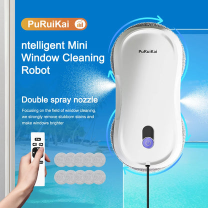 PuRuiKai  Window Cleaning Robot Automatic with Auto Dual Spray 5600Pa Suction Remote Control Edge Detection for Home
