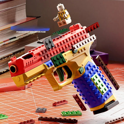 Building Block Pistol Shell Throwing Continuous Firing Airsoft Blowback Empty Hanging Toy Gun Outdoor CS Weapon for Boys Adult