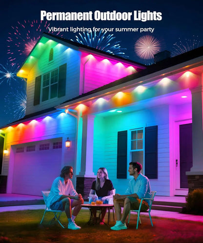 LED Permanent Outdoor Lights IP65 Waterproof RGBIC Eave Lights With Remote for Christmas New Year Roof DIY Holiday String Light