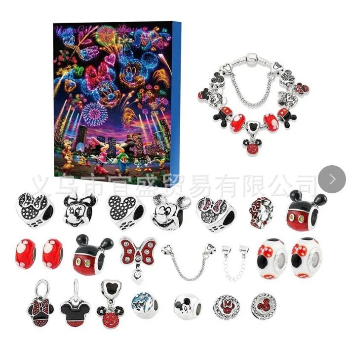Disney Stitch Mickey Mouse Christmas Advent Calendar Bracelets 24 Days Countdown Calendar Diy Jewelry Making Cute Christmas Gift
