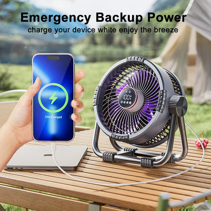 Camping Fan 20000mAh Rechargeable Portable Camping Circulator Fan Wireless Tent Ceiling Fan with LED Light and Remote Control