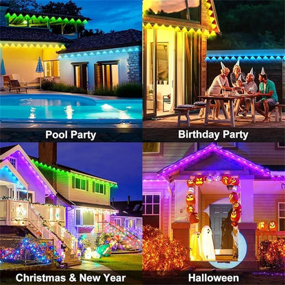 LED Permanent Outdoor Lights IP65 Waterproof RGBIC Eave Lights With Remote for Christmas New Year Roof DIY Holiday String Light