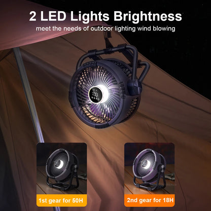 Camping Fan 20000mAh Rechargeable Portable Camping Circulator Fan Wireless Tent Ceiling Fan with LED Light and Remote Control